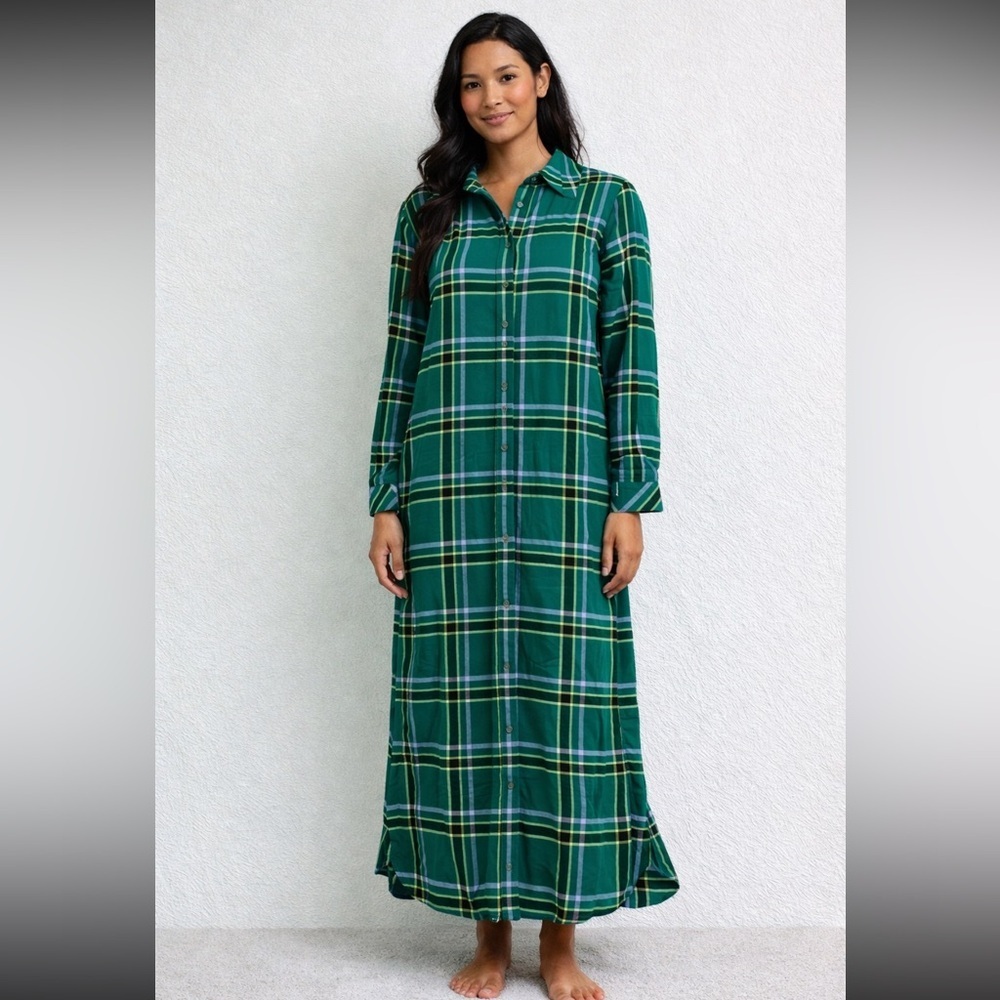 PajamaGram Green Plaid Full Length Nightgown